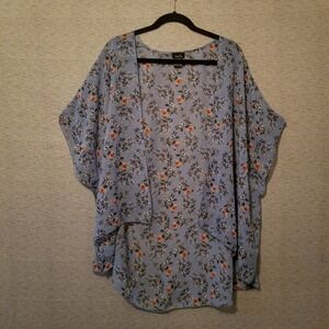 Rue 21 Open Front Kimono Blue Floral Size Large Semi-Sheer Elegant